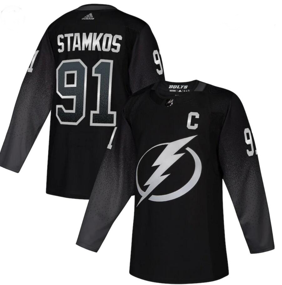 Custom Tampa Bay Lightning 91 Steve Stamkos Men Adidas Black Stitched NHL Jersey
